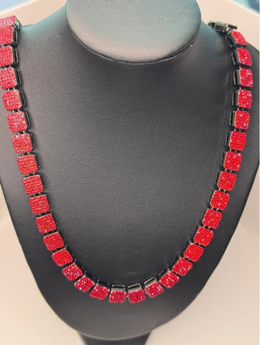 22” AJ red cz Heavy bling, black metal.